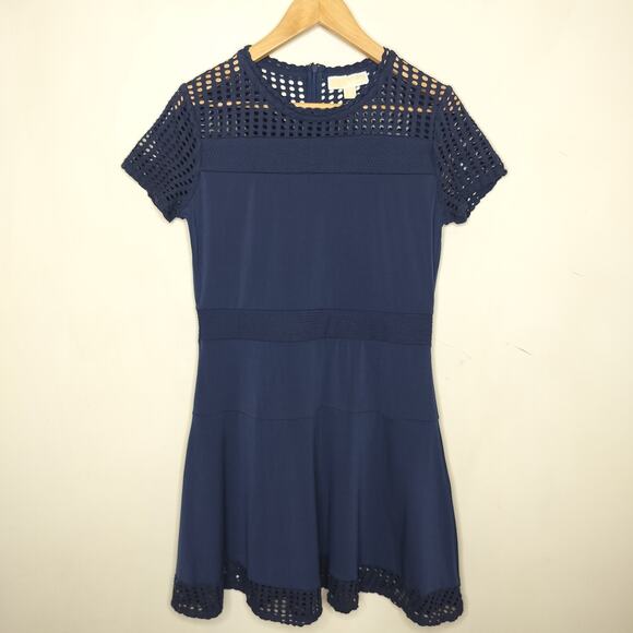 Michael Kors Navy Dress Sheer Cutouts A-Line Stretch Jersey - Picture 1 of 9